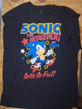 Sonic The Hedgehog Shirt XL Black Classic Logo Tee | Retro Gaming Shirt